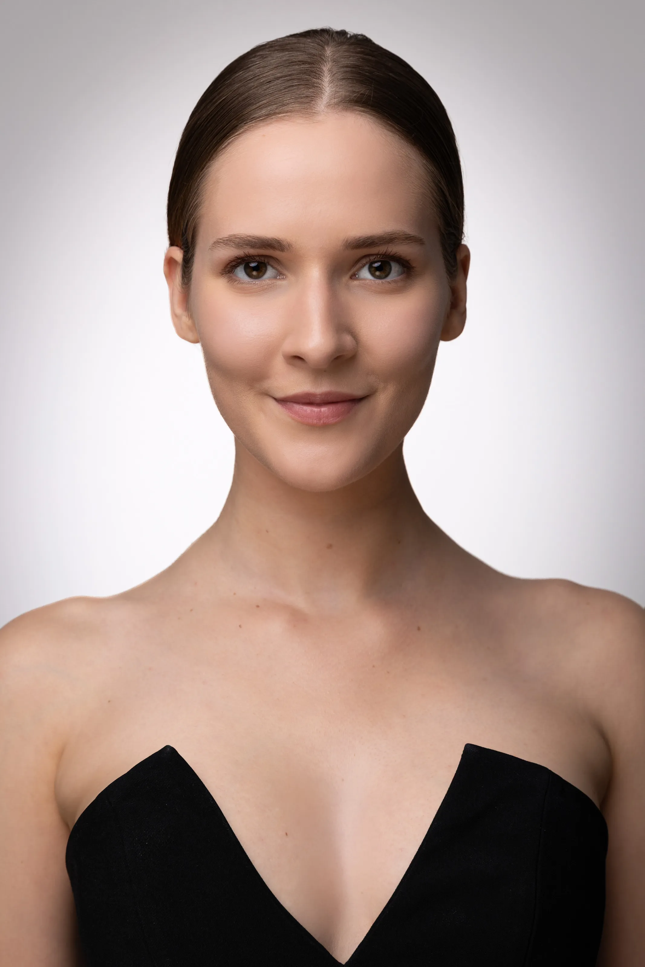 Mariia KO — studio portrait in a black gown
